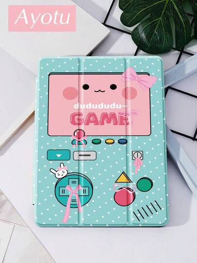 Ayotu 蓝色可爱笑脸卡通图案游戏机平板电脑保护套，适用于 iPad 10.2 英寸（2021/2020 款，第九/八代），兼容三星 Galaxy Tab A8 10.5 英寸（2022 款），带笔槽，兼容 Kindle Paperwhite 第十二代（2024 款），支持自动睡眠/唤醒功能。