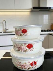 1 Set Multi-Color Enamel Sealed Container Set, Provides 10/12/14/16/18 Storage Capacity Bowls For Preserving Fruits And Vegetables, Multi-Purpose Food Storage, Round Lid, Dishwasher Lunch Box, Fashionable Enamel Bowls With Lids, Soup Bowl, Salad Bowl, Enamel Fridge Container For School, Camping, Portable Picnic And Office, Round Lunch Box - Multicolor Fresh-keeping Bowl - View 10