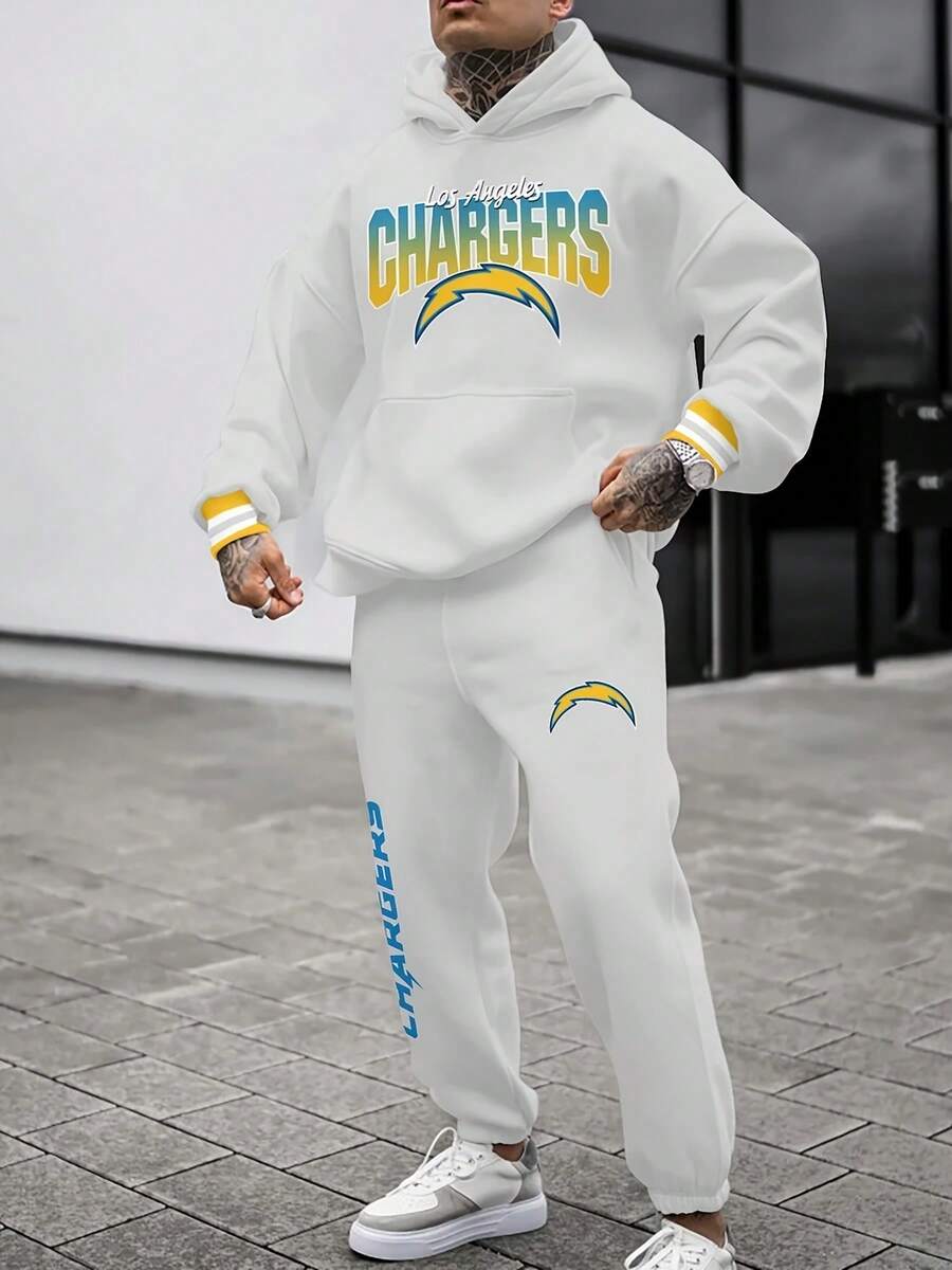 Los A-Ngeles Chargers Casual Hoodie Jogging Sweatpants Tracksuit Set, Football Team Men's Tracksuit Set, Men's Game Day Hoodie Set - 彩色 - 查看 1