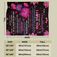 1pc Granddaughter Love Message With Pink Butterflies Pattern Printed Blanket A Warm Flannel Blanket Perfect For Gifts To Parents On Any Occasion. - 白色 - 查看 3