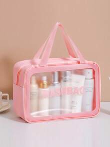 1个大容量防水化妆品收纳包，透明便携设计，双提手 - 非常适合收纳化妆品和洗漱用品，可用作化妆包、洗漱包、旅行包，宿舍和海滩必备品 - 粉色 - 查看 8