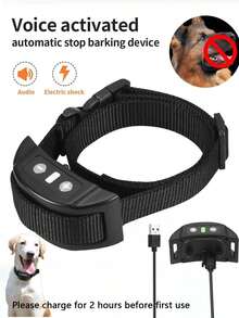 Thiết bị chống sủa tự động đa chức năng dành cho thú cưng, kích hoạt bằng giọng nói, vòng cổ huấn luyện chó sạc USB, thiết bị chống sủa bằng sốc điện tự động, chất liệu nylon, không có điều khiển từ xa, có thể đeo được trong ngày mưa, màu xanh lá cây/đen. - Nhiều màu - Xem 9
