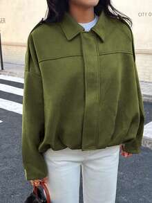 Women's Vintage Style Casual Jacket In Matcha Green, Fashionable & Comfortable, Versatile For Commuting And Leisure, Suitable For Early Spring And Autumn/Winter - Dark Green - View 3