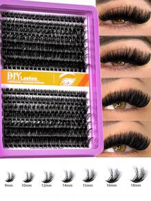 280/300 piezas Racimo de pestañas esponjosas, Racimo de pestañas individuales 60D/80D/100D, Extensión de pestañas gruesas, Racimo de pestañas rizadas en forma de D, Racimo de pestañas delgadas de 9-18mm, Pestañas postizas - Negro - Ver 3