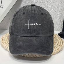 The Faith Printed Vintage Street Style Washed And Distressed Baseball Cap Is Suitable For Casual Outdoor Wear, Making It An Ideal Accessory. - 黑色 - 查看 1