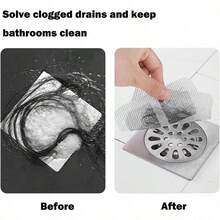 10 Pcs Disposable Bathroom Sink Drain Strainer Hair Catcher Shower Drain Cover - Bathroom Essentials & Bathroom Accessories | Valentine's Day Home Upgrades | For Bathroom Laundry Bathtub Kitchen Sink | Human & Pet Hair Mesh Stickers - 銀色 - 查看 4
