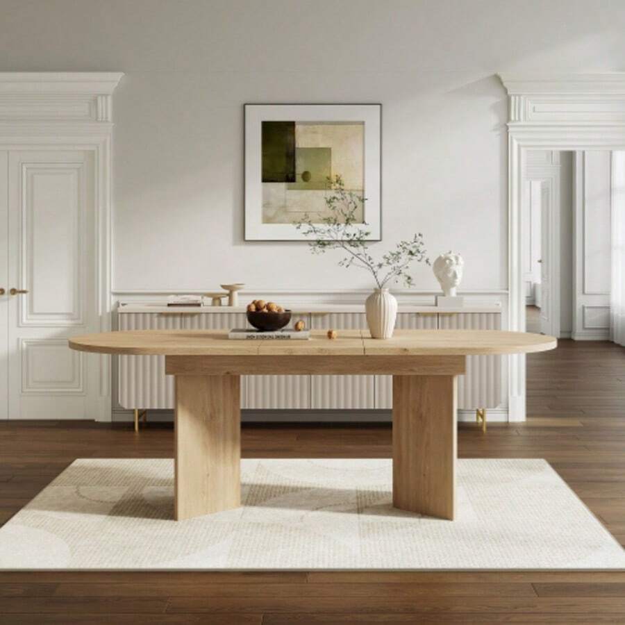 Adecuado para 120/160 * 80 cm, adecuado para 4-6 personas, equipado con bordes abocinados, plato de mesa inclinado, adecuado para 4-6 personas, fácil de transportar, fácil de usar. - Roble - Ver 1