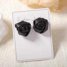 French Valentine's Day, Niche Winter Atmosphere, Leather Buds, Roses, Two-Color Stud Earrings, Premium Versatile Women's Models - Dark Red - View 7