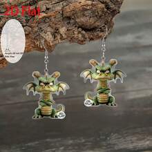 2D flat, 2D flat green cartoon dragon fierce eye pendant earrings, fashionable jewelry, party gifts, holiday gifts for family and friends, 2D flat - Un par - Ver 5