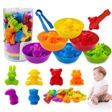 Color Sorting & Stacking Counting Toy Set With Bowl, Preschool Learning Activity, Montessori Sensory STEM Toys, Daycare Supplies, Gift For Toddlers Boys Girls, Random Color & Accessories - Multicolor - View 1