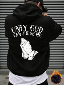 Felpa con cappuccio da uomo Manfinity Dauomo con stampa "Solo Dio può giudicarmi" sul retro e disegno di mani in preghiera - Vestibilità morbida e casual, maniche lunghe, abbigliamento religioso, lavabile in lavatrice, lettering bianco, tasca frontale, vestibilità rilassata per abbigliamento casual, capo di per eventi di chiesa, dichiarazione di fede cristiana audace, felpa con cappuccio comoda per uomo, felpa con cappuccio Mardi Gras, outfit di San Valentino per donna - nero - Visualizzare 7