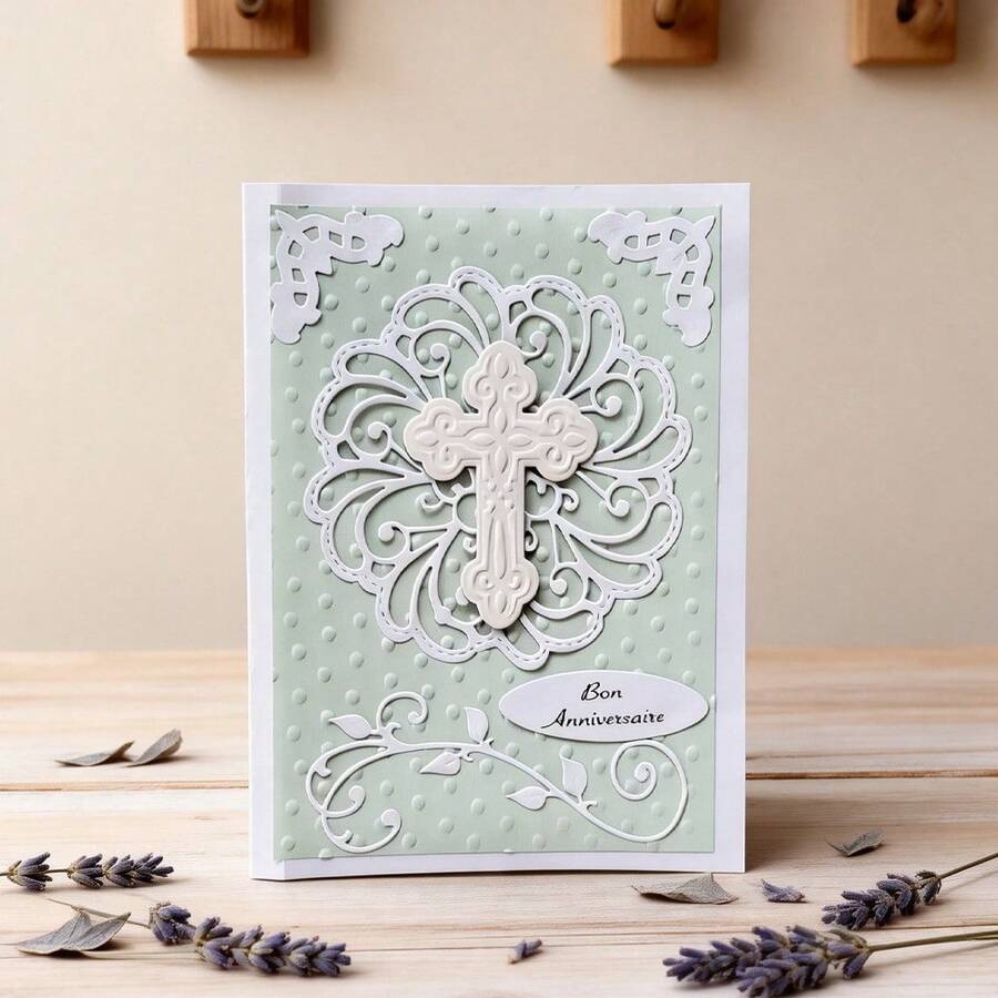 Creative Flowers And Crosses Metal Cutting Dies, DIY Scrapbooking Album And Embossing Stencil, Greeting Card Making Tool, Card Paper Cutting Crafts ,Gift Card Making Template Die Cuts. - Silver - View 1