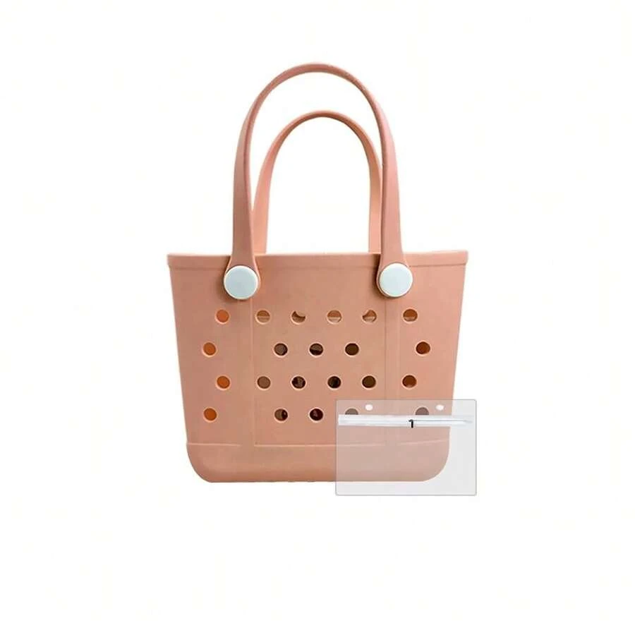 Rubber Beach Tote Bag, X Large Waterproof Beach Bag Washable Travel Tote Bag For Women Travel, Pool, Boat, Sports - 桃 - 查看 1