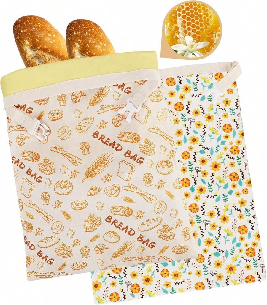 2-Pack Reusable Beeswax Bread Bags - Large 17x13 Inch For Sourdough & Homemade Bread Storage |   Beeswax Preservation, -Friendly Cotton Food Bags - Easy To Clean & Daily Use - 3-pack - View 1
