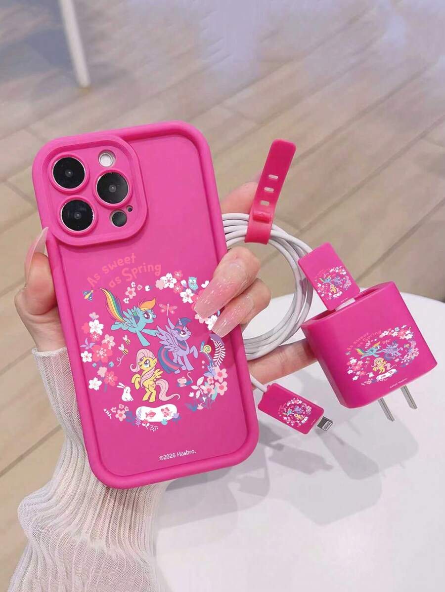 Official Licensed My Little Pony Luxury Design Phone Case + Data Cable Charger Protector Set, Compatible With IPhone 16/16 Pro/16 Plus/16 Pro Max, 17/17 Pro/17 Pro Max, 15/15 Pro/15 Plus/15 Pro Max, 14/14 Plus/14 Pro Max, 13/13 Pro/13 Pro Max, 12/11/X/XR/XS Max, Cute Phone Protective Cover - Hot Pink - View 1