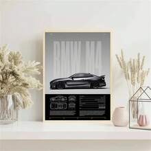 一套无框复古宝马汽车海报，美观的艺术品，适合墙面装饰、家居、车库、房间装饰，也可作为礼物——海报展示了M8、M4、R8、RS6等豪华超级跑车。 - 彩色 - 查看 3