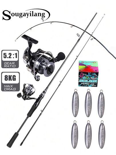 SOUGAYILANG 1.8m Carbon Fiber Fishing Rod (1000-3000 Series), Aluminum Alloy Composite Fishing Reel, 8kg Powerful Brake, Suitable For Carp, Bass, Trout, Catfish, Random Style Fishing Line