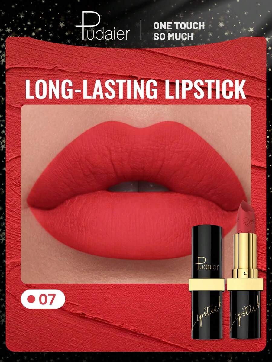 Pudaier Barra de labios mate de terciopelo - No pegajosa, con textura de brillo de labios, resistente al agua, de larga duración de 24 horas, no manchante, apta para todo tipo de pieles - #07 - Ver 1