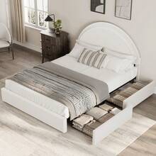 CuisinSmart Twin/Full/Queen Size Boucle Bed Frame With 2 Storage Drawers, Soft Upholstered Platform Bed Frame With Round Headboard,Wooden Slats Supports,Noise Free,No Box Spring Needed - trắng - Xem 3