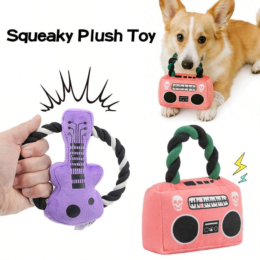 Plush Talking Dog Doll With Radio-Shaped Design, Cute Plush Doll Dog Chew Doll For Teeth Cleaning, Plush Talking Pet Doll Plush Guitar Doll With Built-In Sound Device, Press To Make Sound To Attract Dogs, Durable Rope For Easy Grip, Interactive Doll For Humans And Dogs Suitable For Medium And Small Dogs, Entertainment Doll To Relieve Boredom And Aid Chewing, Essential Pet Party Doll, Dog Doll, Dog Supplies, Dog's Favorite Doll, Dog Birthday Gift Self-Entertainment Doll For Puppies - Multicolor - View 1