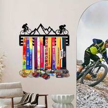 1pc Metal Mountain Bike Medal Hanger, Metal Mountain Bike Medal Display Rack, Hanging Medal, Living Room Bedroom Statue Wall Decor, Outdoor Porch, Gift, Metal Art, Ideal Sports Medal Decoration Gift For Athletes And Coaches - Black - View 6