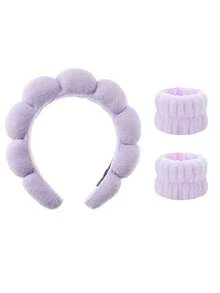 3pcs SPA Headband & Wristband Set, Fluffy Sponge Headband Suitable For Washing Face, Makeup, Skincare, Bubble Mask, Cosmetics, Hair Accessories, Cloud Headband, Hairband, Hair Hoop, Bathroom Decor - Multicolor - View 14