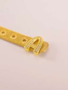 MECYLIFE 1pc Customizable Micro-Inlaid Letter Stainless Steel Bracelet, Fashion Jewelry For Women - Yellow Gold - View 4