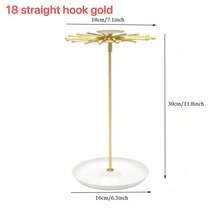 1个优雅双层首饰展示架，家用桌面托盘式首饰收纳架，双排16钩项链展示架，金属T型耳环收纳架，适用于项链/手链的收纳和展示，包含一个用于放置戒指/耳环的白色金属托盘，空间宽敞，易于组装，白金配色，是情人节和化妆间装饰的绝佳礼物。 - 彩色 - 查看 10