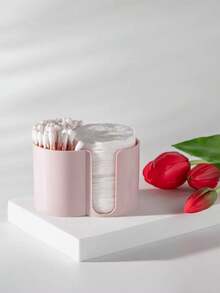 Qtip Swab Organizer, Bathroom Cup And Dental Floss Holder, Round Paper Towel Cup And Dental Floss Storage Box, Bathroom Storage Box, Dressing Table Cosmetic Storage Box. - White - View 6