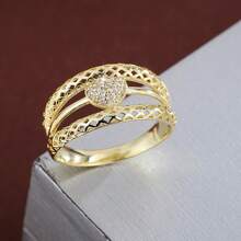 1 pieza Anillo de mujer con diseño ancho y sencillo con forma de corazón y circonita cúbica - Multicolor - Ver 16