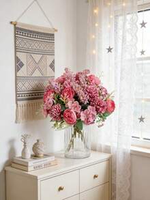1 pièce/3 pièces Bouquet de fleurs artificielles mélangées de rose, d'hortensia et de pivoine, décoration de mariage et de mariée, matériaux pour couronnes DIY, décoration de fête d'anniversaire, décoration de la maison, remplissage de vase, jardin extérieur, toutes saisons, cadeau du Nouvel An - Rose vif - Voir 8