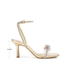 Women Double Bowknots High Heeled Sandal Open Square Toe Ankle Strap Rhinestone Decor Dress Shoes For Wedding Prom Festival Party - 金恩-萊茵石 - 查看 5