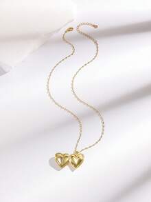 1pc Women/Girls Pendant Necklace With Shiny Cubic Zirconia Small Cherry Heart Charm, Minimalist & Elegant, Suitable For Daily Wear And Gift - Multicolor - View 5