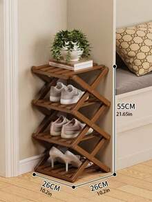 竹制简易安装免折叠鞋架门边收纳架可扩展鞋架多层鞋架整理架紧凑窄型可扩展鞋柜，门入口家用多层鞋架 - 棕色 - 查看 11