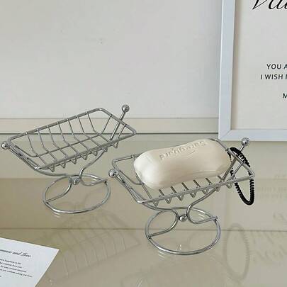 1个极简铁艺皂碟，浴室免打孔皂架，沥水皂架，方形沥水皂架，多功能皂架