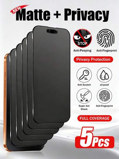 Yezodawee 5pcs Matte Ceramic Privacy Screen Protector Film, Fit For IPhone 17 Pro Max (6.9 Inch), Anti-Peeping Privacy Accessory, Anti-Glare Anti-Fingerprint Film, Compatible With Phone Case, Easy Installation, Bubble-Free, Smooth Fit, Suitable For IPhone 17 Pro Max/17 Pro/17 Air/16/15/14 Plus/13 Mini/12/11 Series