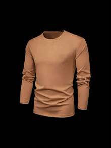 GRDR 男士休闲圆领长袖T恤，适合休闲、运动和通勤穿着。 - 卡其色 - 查看 3