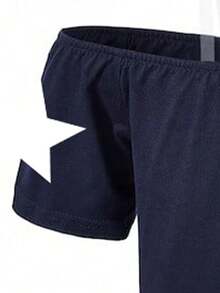 少女数字印花不对称肩短袖上衣和裤子套装 - 寶藍色 - 查看 6