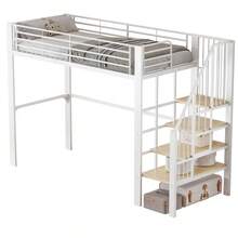 Hochbett 90 X 200 Stabile Metallkonstruktion Mit Geräumigem Stauraum Unter Dem Bett Und Treppe Für Kinder Und Erwachsene Stauraumbett Für Maximal Platzeffizienz - White + Metal & Wood + 90cm*200cm - View 6