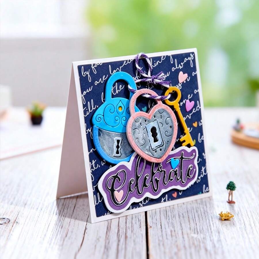 Creative Lock Metal Cutting Dies, DIY Scrapbooking Album And Embossing Stencil, Greeting Card Making Tool, Card Paper Cutting Crafts ,Gift Card Making Template Die Cuts. - Silver - View 1