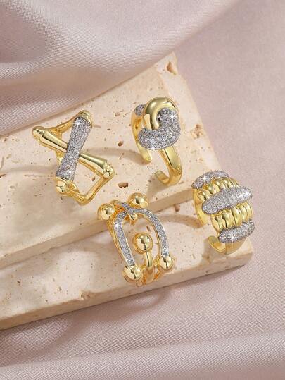 1pc Elegant Copper Inlaid Zirconia Ring, Minimalist & Chic, Suitable For Women's Daily & Vacation Outfits