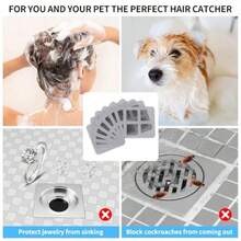 10 Pcs Disposable Bathroom Sink Drain Strainer Hair Catcher Shower Drain Cover - Bathroom Essentials & Bathroom Accessories | Valentine's Day Home Upgrades | For Bathroom Laundry Bathtub Kitchen Sink | Human & Pet Hair Mesh Stickers - 銀色 - 查看 6