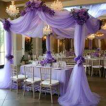 1pc 3.15m Purple Sheer Voile Curtain, Chiffon Ceiling Drape, Romantic Wedding Ceremony Decor, Multipurpose Sheer Curtain, Outdoor Wedding Decor, Bridal Shower Decor, Wedding Reception Decor, Birthday Party Decor, Wedding Arch Backdrop, Party Background Decor - Purple - View 4