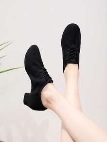 3cm Low Heel Black Jazz Dance Shoes, Lace-Up Canvas Indoor Sports Shoes, Latin Dance Shoes For Salsa, Modern Dance, Dance Practice, Performance, Dance Hall, Comfortable, Soft, Lightweight, Breathable - Black - View 7