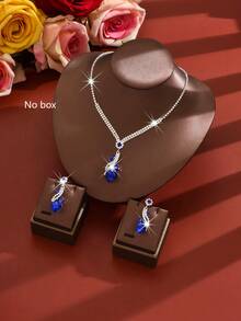 1 Set Women's Necklace And Earrings Combo, Sparkling Heart Pendant Jewelry, Made Of Rhinestone And Crystal, Suitable For Evening Party, Prom, Valentine's Day Gift - Multicolor - View 3