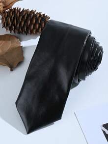 1pc Men's Fashion Casual Solid Color 2 Inch Narrow Handmade PU Necktie, Suitable For Daily Work, Outing, Business, School, Party Matching