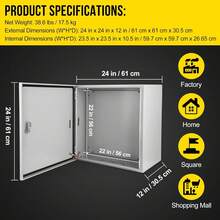 Caja Eléctrica Exterior Impermeable con Tapa Cerrable, Gabinete de Potencia Resistente para Jardín, Patio y Piscina - 24*24*12 - Ver 2
