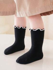 1双带荷叶边装饰的婴儿袜，柔软舒适的女童船袜 - 彩色 - 查看 28
