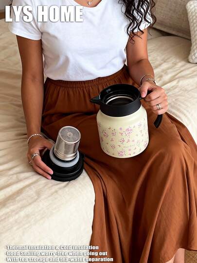 1个800毫升花卉图案双层不锈钢保温咖啡/茶壶，适用于办公室、餐厅、户外、学校、派对以及斋月、情人节、母亲节、生日等场合。