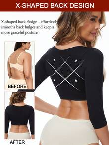 Upper Arm Slimmer For Women Shaping Arm Compression Sleeves Shapewear Underbust Tops Tighten Flabby Arms Vest Arm Slimming Shaping Breast Lift Up Bust Push Up Long Sleeve - 黑色 - 查看 4